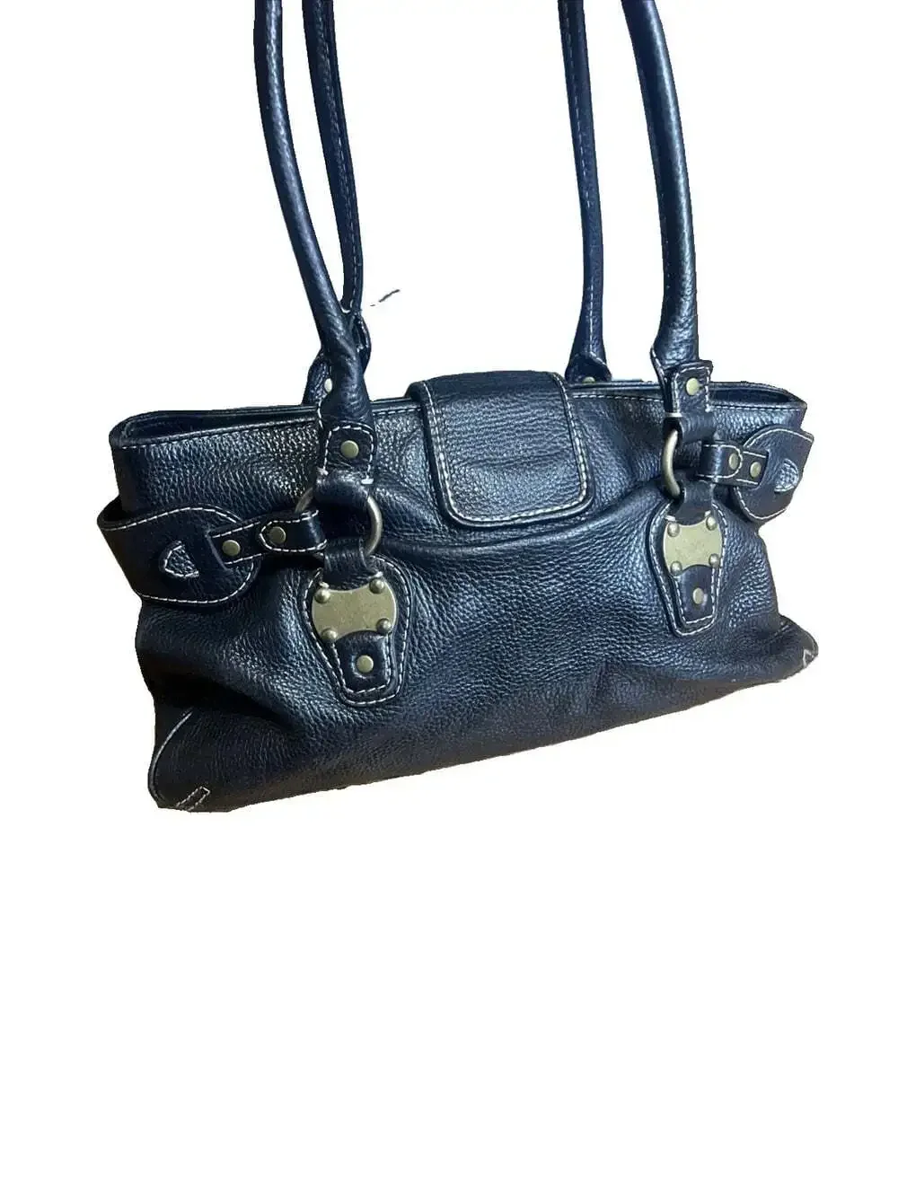 Michael Kors Black Pebbled Leather Shoulder Bag Brass Hardware Y2K Satchel